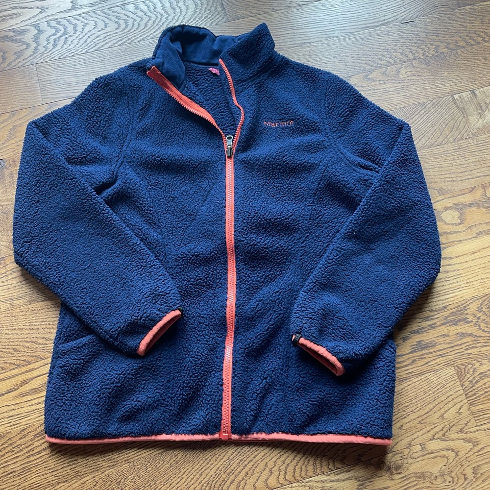 Marmot navy blue Sherpa zip up jacket Girls